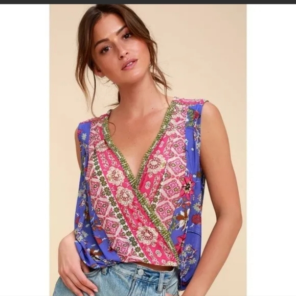 Free People Tops - Free People *In Light Purple* Havana Floral Mesh Muscle Tank Top XS V-Neck